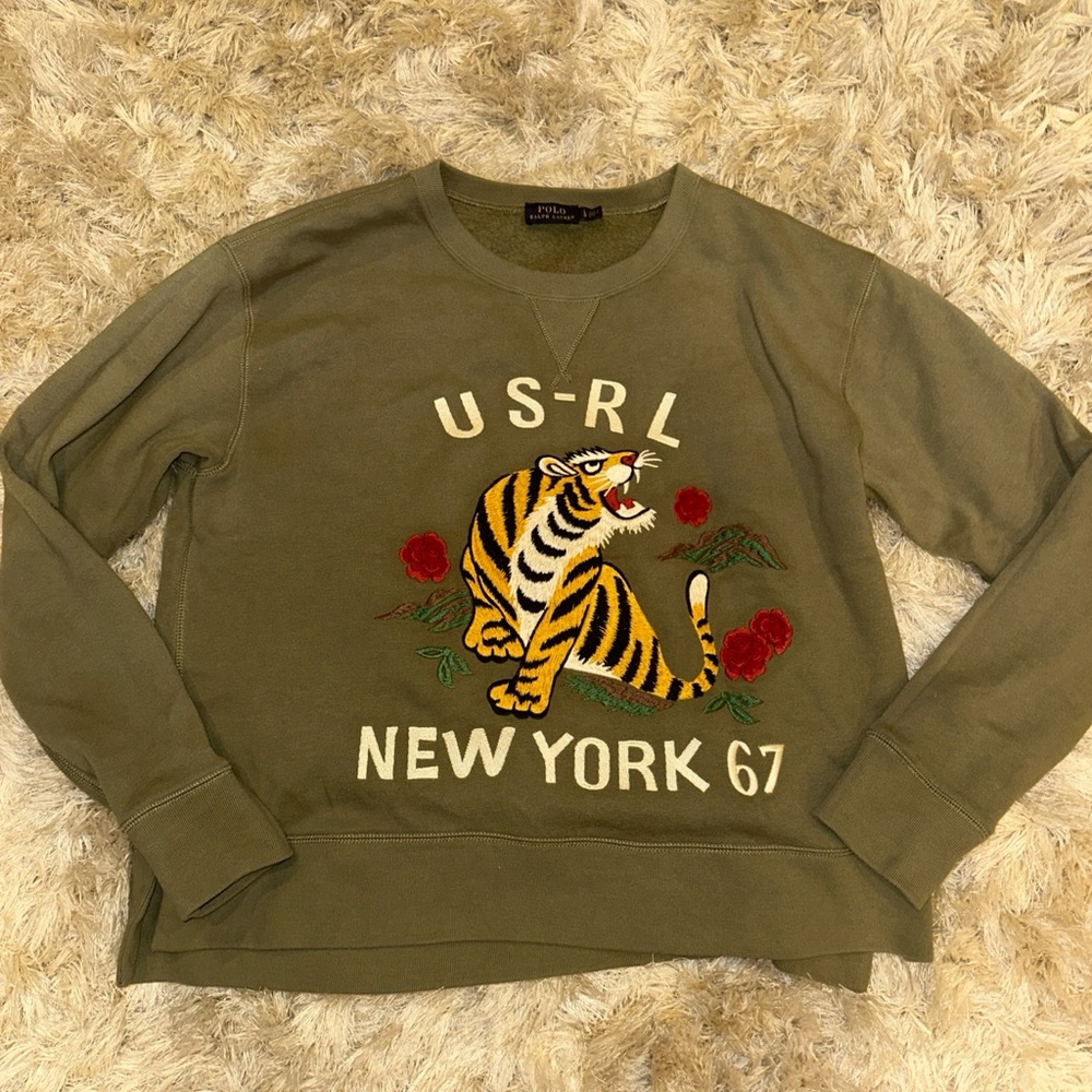 Polo Ralph Lauren Large Embroidered Crew Neck Sweatshirt Tiger Roses US-RL